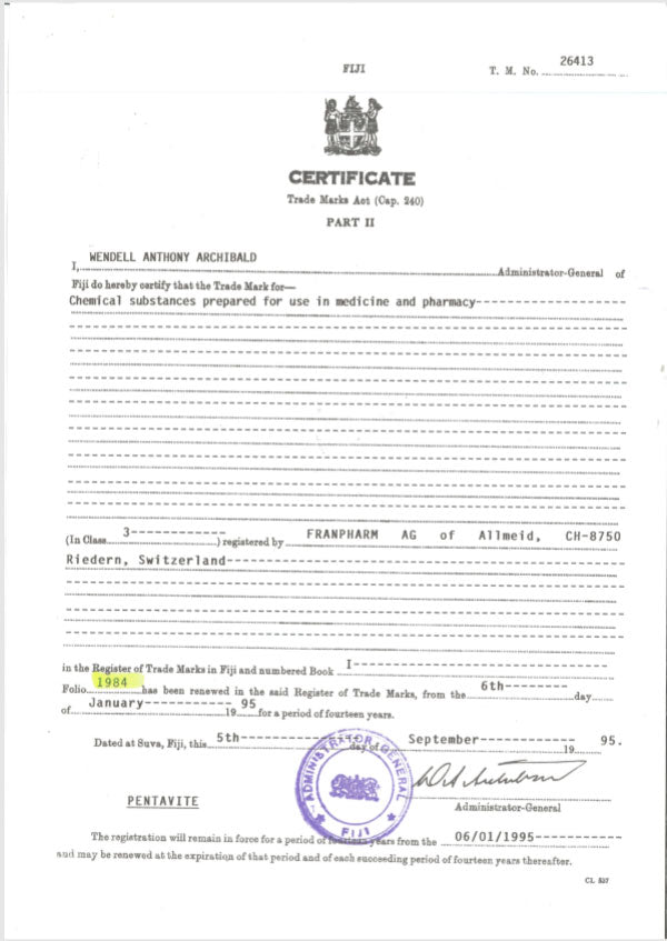 1981年 于斐济注册