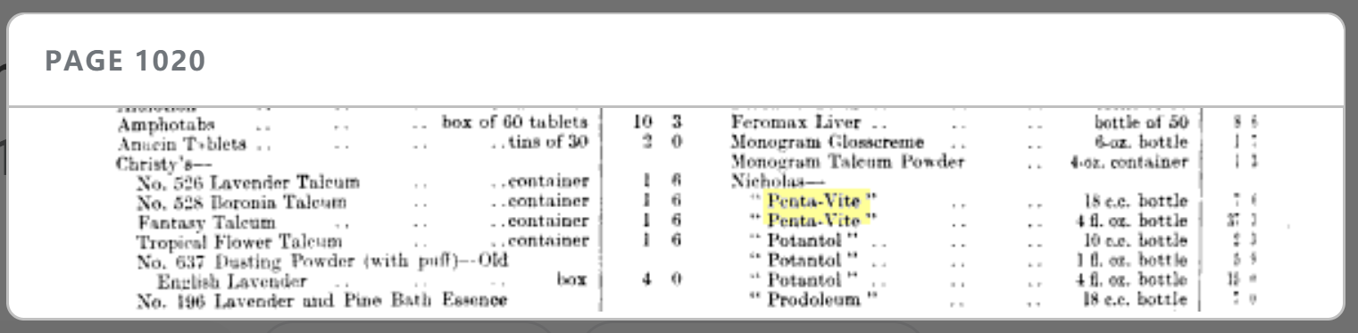 > 1947年:《澳大利亚联邦公报》提到Penta-vite产品